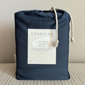 NWT King 400 Thread Count Rayon from Bamboo Sheet Set Dark Mineral Blue Casaluna